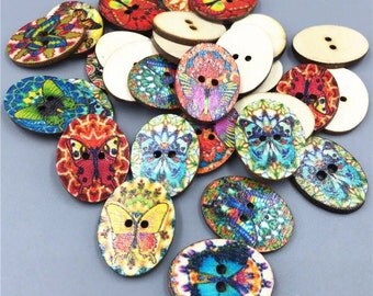 Mixed Coloured Butterfly Oval Wooden Buttons - Sewing Event Butterflies Wood Scrapbooking Embellishment