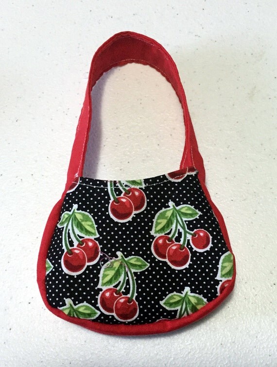 Items similar to American Girl Doll size purse cherry design purse doll handbag over the