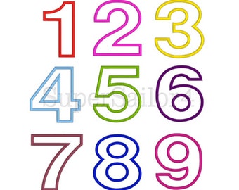 Numbers applique design, 4 sizes, Birthday numbers applique design, 1-9 numbers set applique design