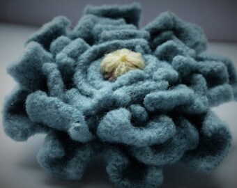 Light Blue Felt Flower Brooch Pin with yellow center