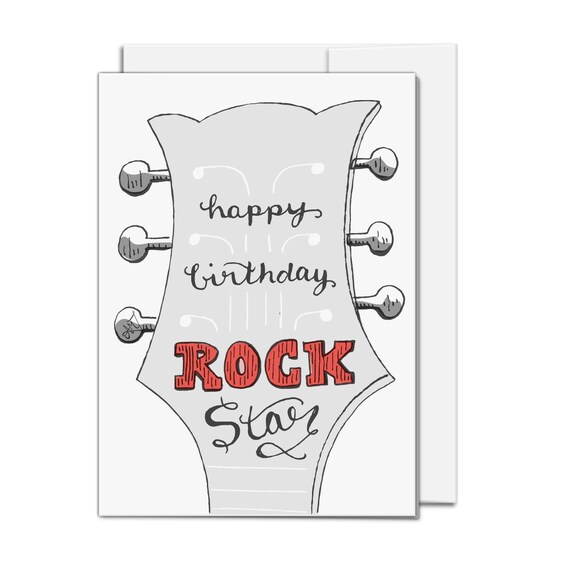 Music themed Birthday Card Happy birthday Rock Star by AMTaylorArt