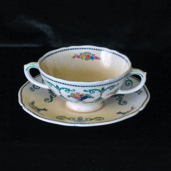 Royal Doulton Cream Soup Bowl with Saucer in the Roseberry