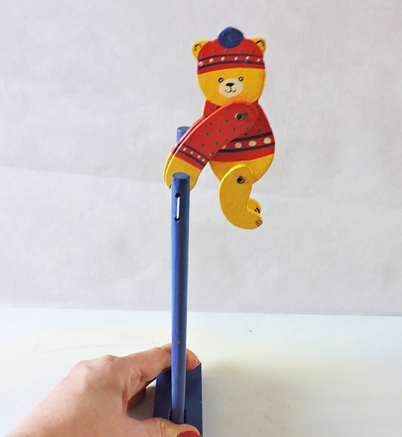 Vintage wooden trapeze toy bear acrobatretro wooden by MKKstudio