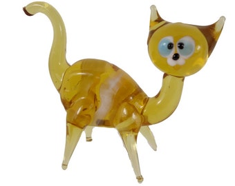 Cat Glass Figurine Art Glass Murano Style Hand Blown Lampwork 3 Inch Long Collectible Gifts