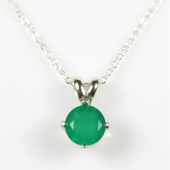 925 Silver Green Onyx Necklace 16 or 18 Inch Chain by swanky925