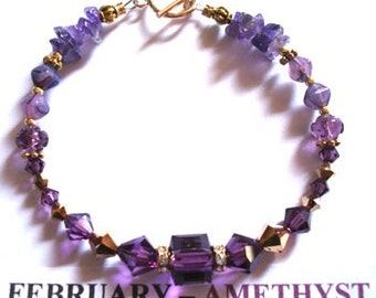 Birthstone Bracelet for February in Amethyst