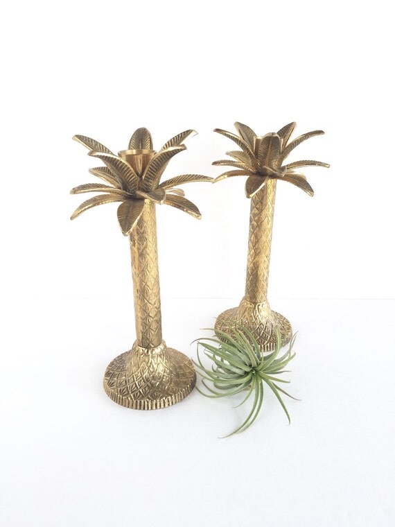 Vintage Brass Palm Tree Candleholders Vintage Hollywood