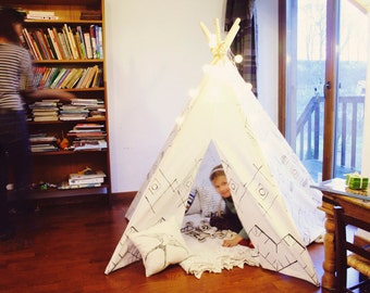 Kids Teepee Tent Play House Black-and-White ornament + Poles