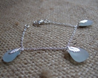 Scottish sea glass bracelet, mermaids tears bracelet, sea foam and white sea glass, length of choice, 3 pendants, beach bracelet, boho style