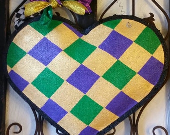 Mardi Gras festive burlap door hanger decoration