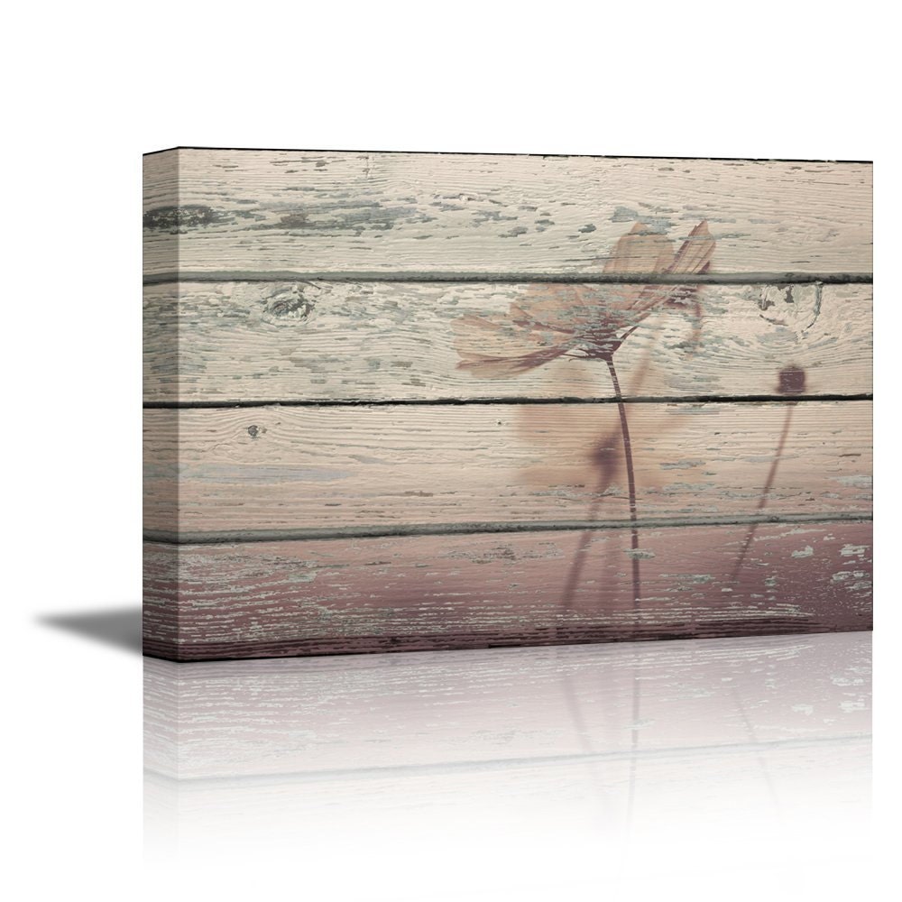 Canvas Prints Wall Art-Retro Style Flower on Vintage Wood