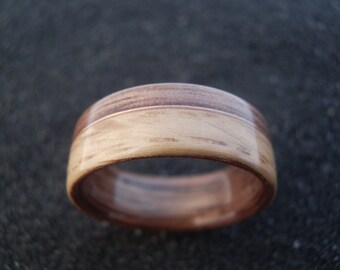 Wood ring - Bentwood oak and walnut ring with copper whire inlay
