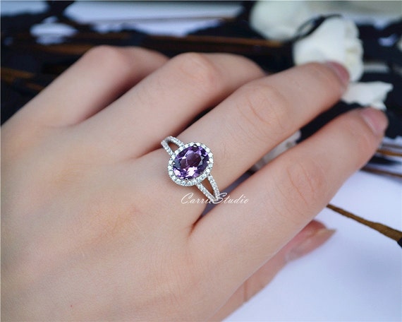 Natural Amethyst Ring Amethyst Engagement Ring/ Wedding Ring