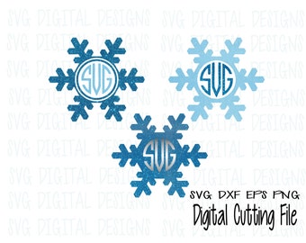 Snowflake SVG Monogram Frame svg set Electronic Die Cut, Clipart Digital Die Cutting files great for Silhouette & Cricut Svg Dxf Eps Png
