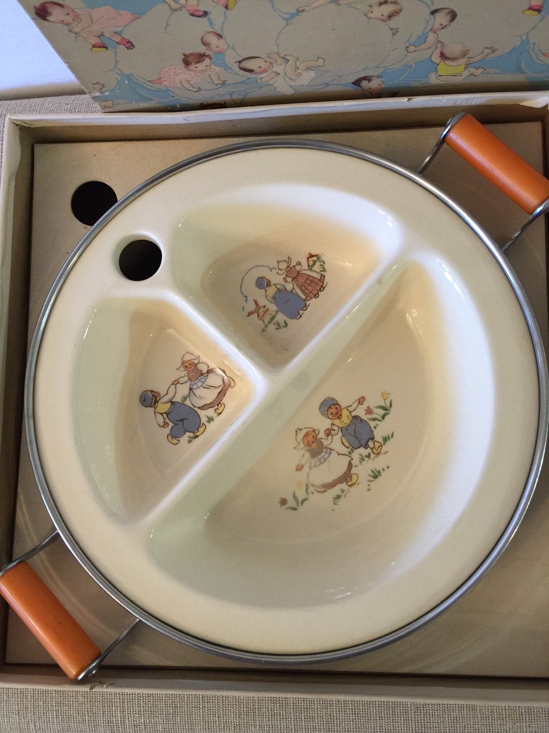 Vintage Baby Bowl Hot Water Heated 3 Section Original