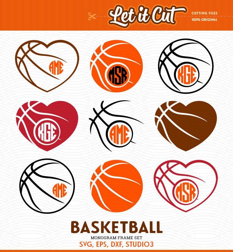 Basketball SVG Monogram Frames Svg Eps Dxf Studio3