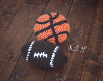 Football newborn prop, basketball prop, crochet ball plush, newborn plush, stuffed ball, baseball prop, newborn prop