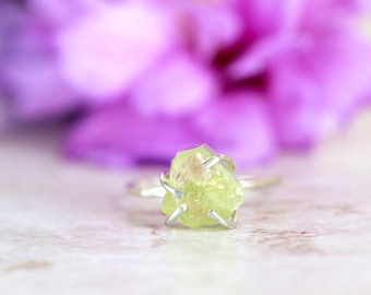 Peridot Ring, Raw Peridot Ring, Green Gemstone Ring