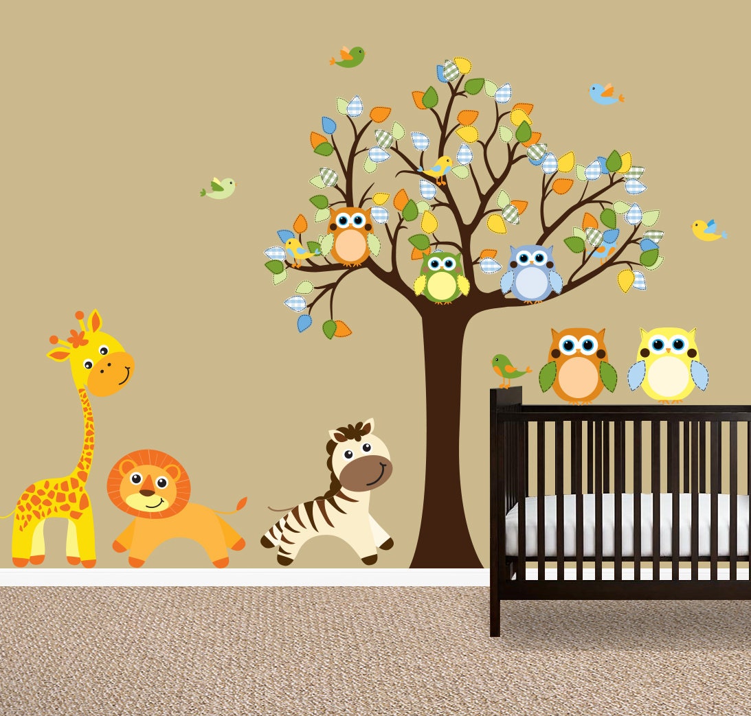 Nursery Wall Decal Safari Wall Decals Stickers Arbre Owl