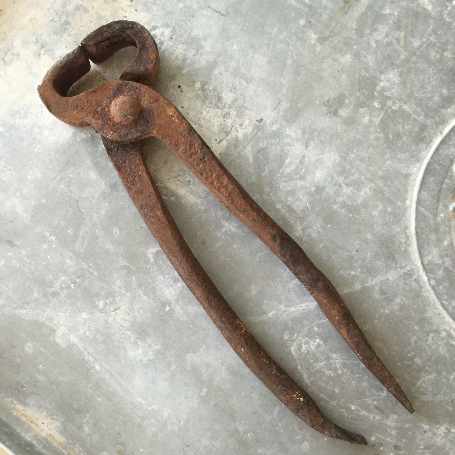 Antique Cast Iron Tool, Primitive Blacksmith Farrier Nippers, Vintage