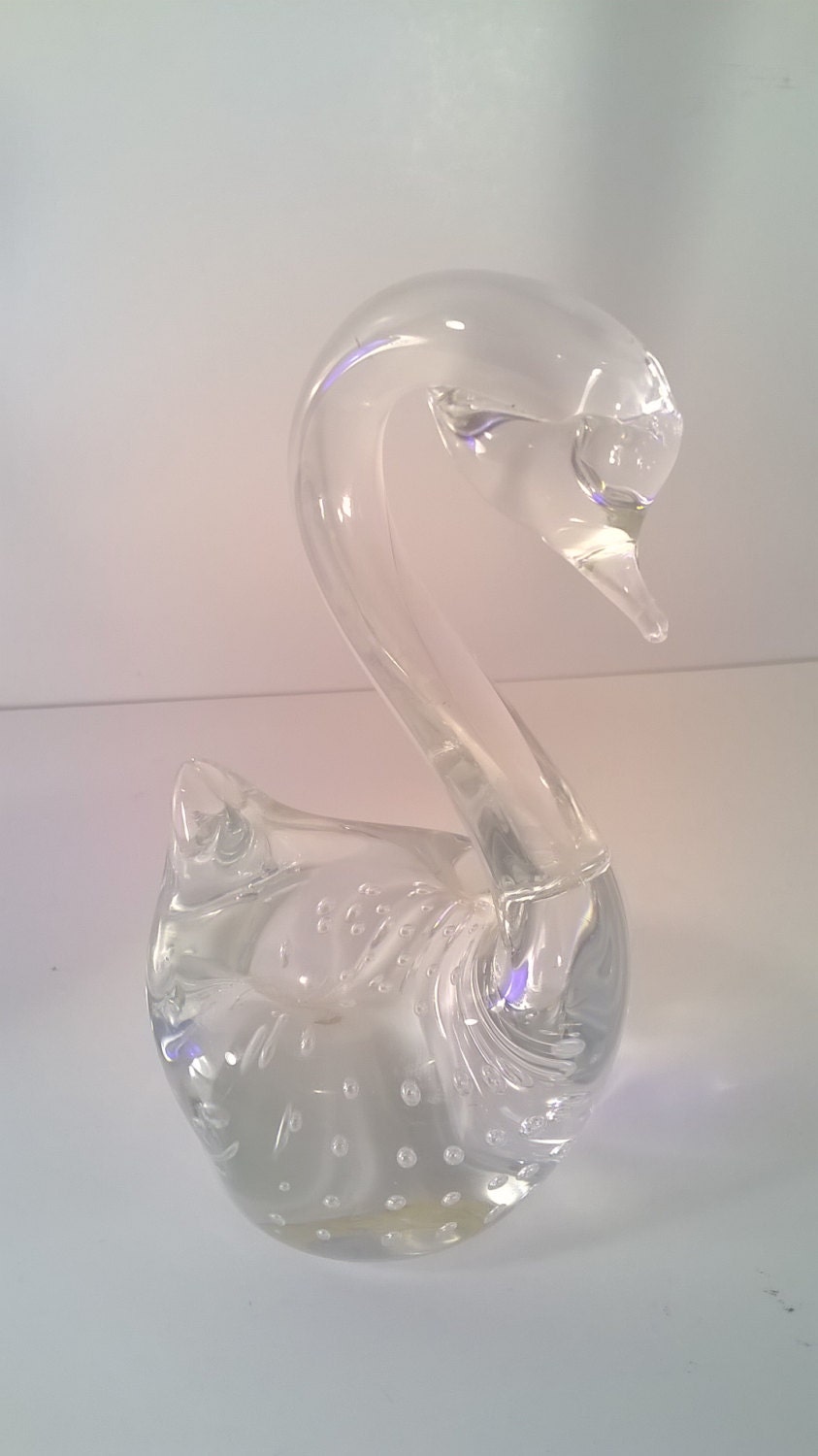 Vintage Clear Glass Swan Paperweight