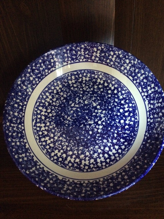 Vintage Blue & White Spongeware Bowl Made in Italy