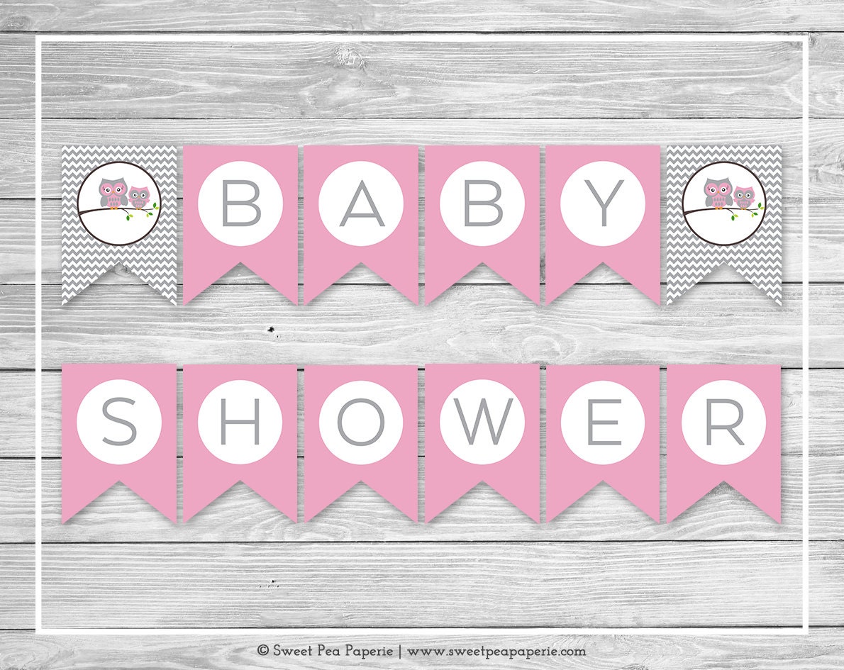 owl baby shower banner printable baby shower banner pink