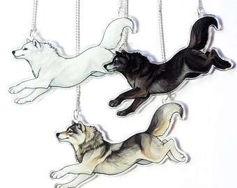 Arcylic Running Wolf Necklace