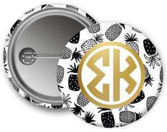 SK Sigma Kappa Faux Gold Foil Pineapple Single or Bulk 2.25" Pinback Button