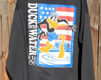 1990's Olympic Warner Brothers Daffy Duck Mens XL Sweatshirt