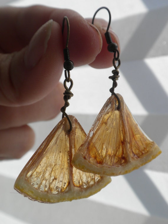 Clearance Real fruit Earrings Real dried Lemon Resin dangle