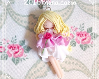 Disney Aurora Sleeping Beauty necklace Polymer Clay Fimo Necklace ~ Kawaii Cute La bella addormentata nel bosco Pink Princess Doll Fan Art