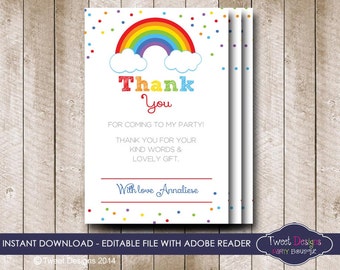 RAINBOW THANK YOU Card, Instant Rainbow Thank you Card, Thank you Card, Instant Confetti Thank you Card, Edit with Free Adobe Reader