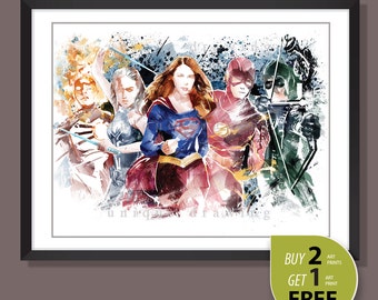 Supergirl poster, Supergirl print, Arrow, The Flash, White Canary, Legends of Tomorrow, Kids room Decor, Superhero wall art, 3594