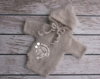 Newborn knit overalls, Newborn knit body, Newborn knit outfit,Mohair set,Mohair outfit,Beige outfit,Beige body,Beige overalls,hooded,hoodies