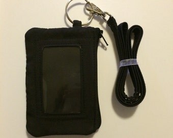 Hand Made Lanyard With ID Wallet in Black With Extra Zipper