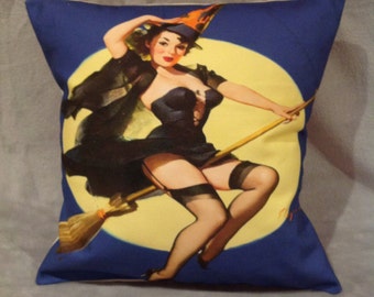 Halloween 50's pin-up girl Witch cushion/pillow