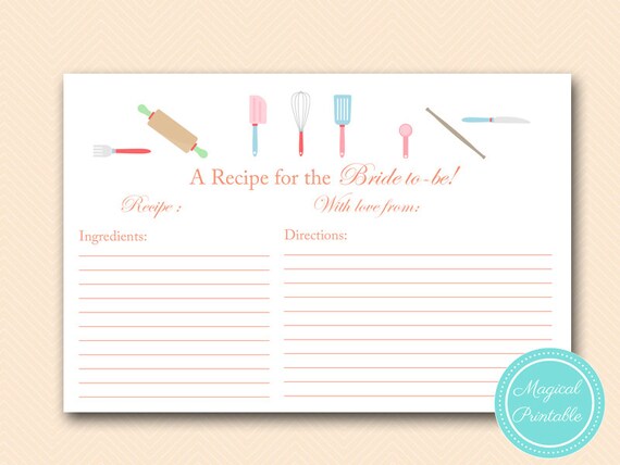 Recipe Game Recipe Cards Recipe Bridal Shower Kitchen