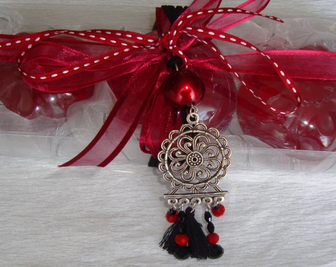 Valentine Boho Gift for Her, Burgundy Gift Set for Women, Luxury Royalty Glycerin Soap, Handmade Necklace, Birthday Gift