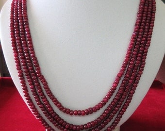 4 Strand Ruby Bead Necklace, Natural Ruby Smooth Rondelle Beads, 3.5mm To 5.5mm Beads, 20 Inch To 22 Inch Strand, GDS77