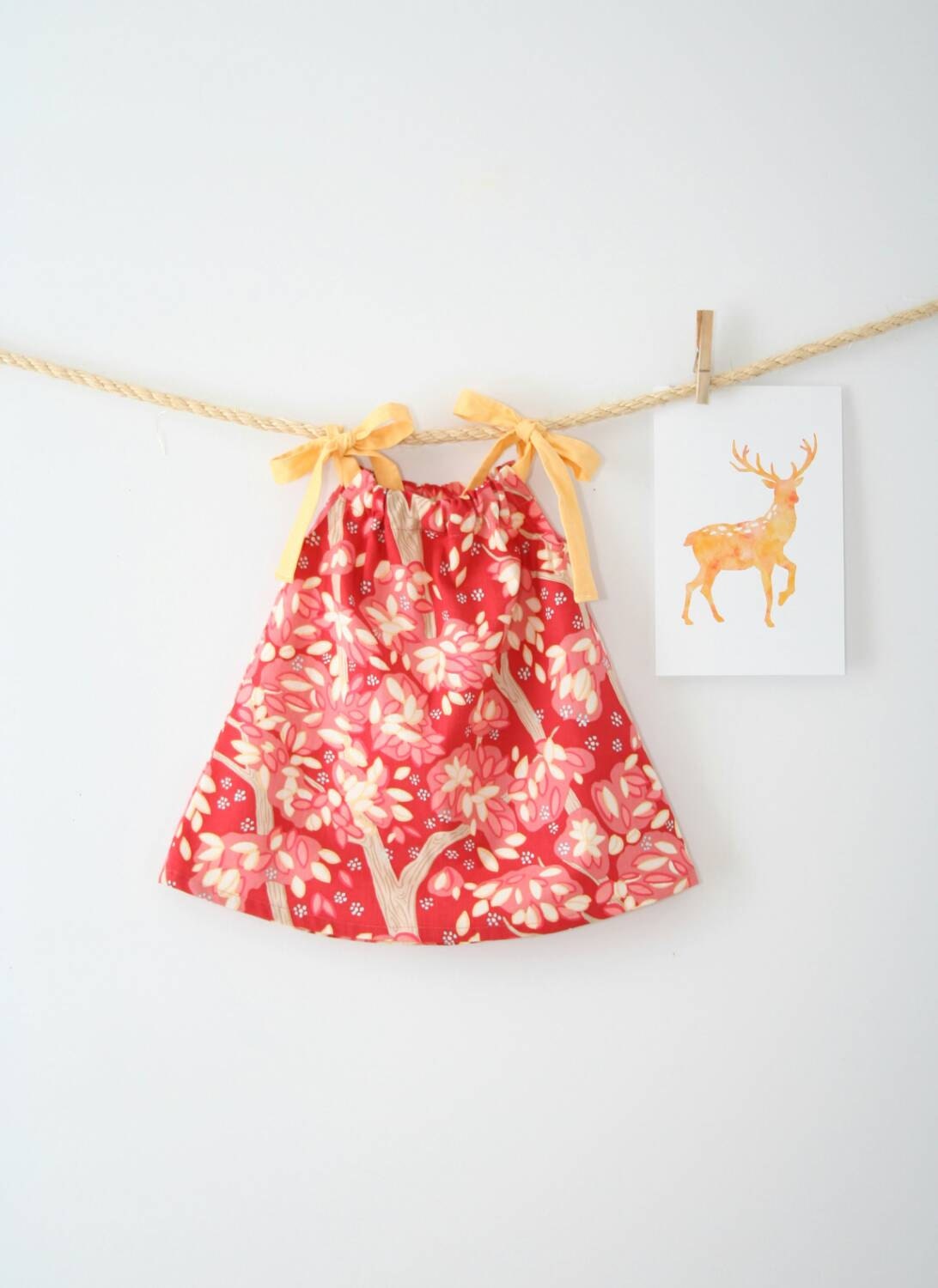Baby Girl Dress Woodland Dress Pink Yellow by TheHeartSews on Etsy