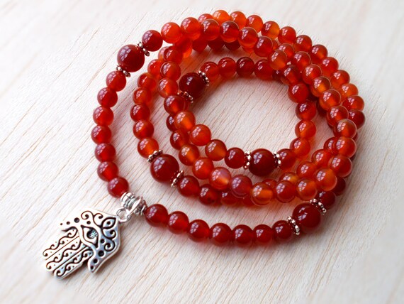 Carnelian Necklace 108 Mala Beads Buddhist Prayer Beads