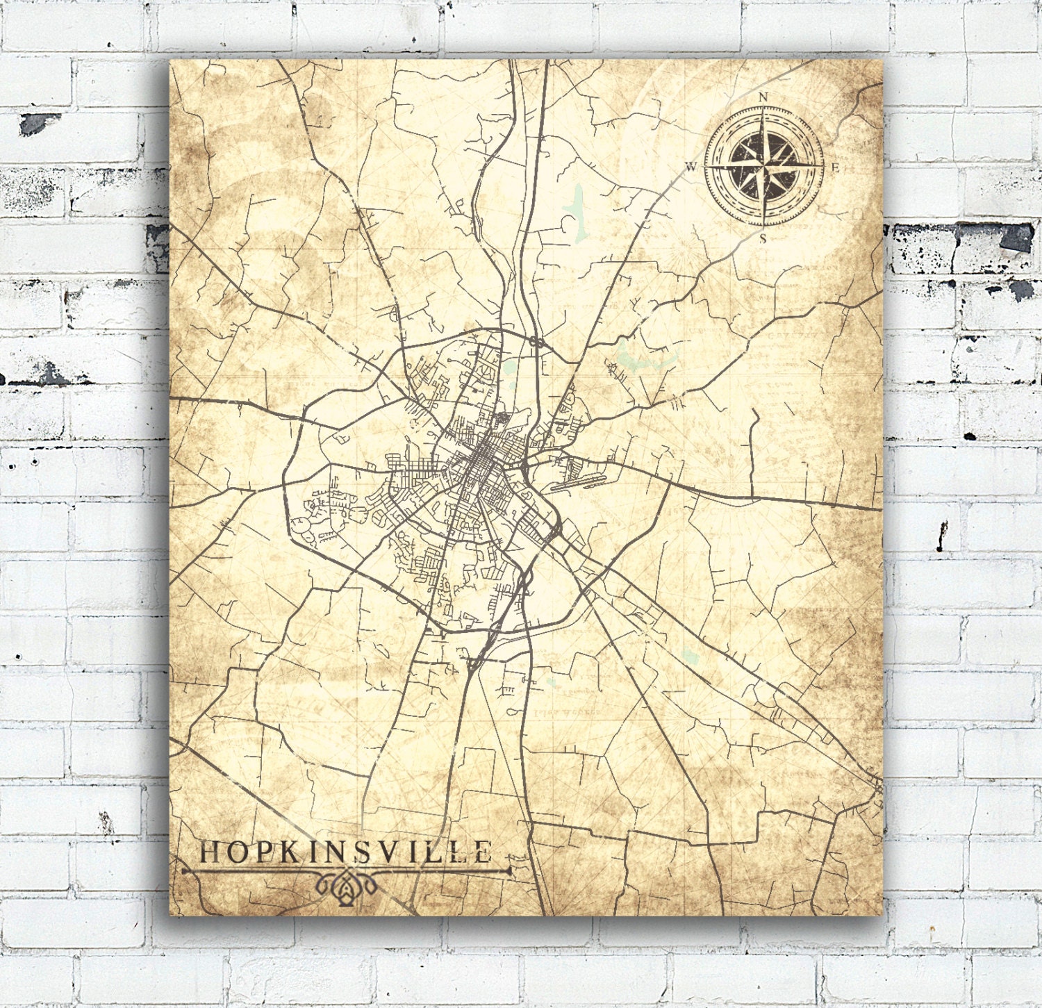 HOPKINSVILLE KY Canvas Print Kentucky City Vintage map Wall