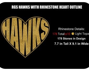 Hawks Heart Shaped Outlined with Rhinestones Instant Download
