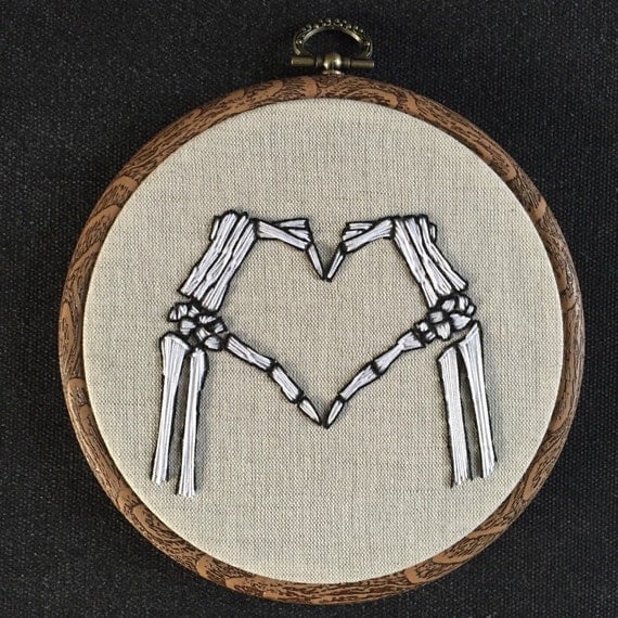 Embroidery hoop love skeleton hands Embroidery hoop love skeleton hands