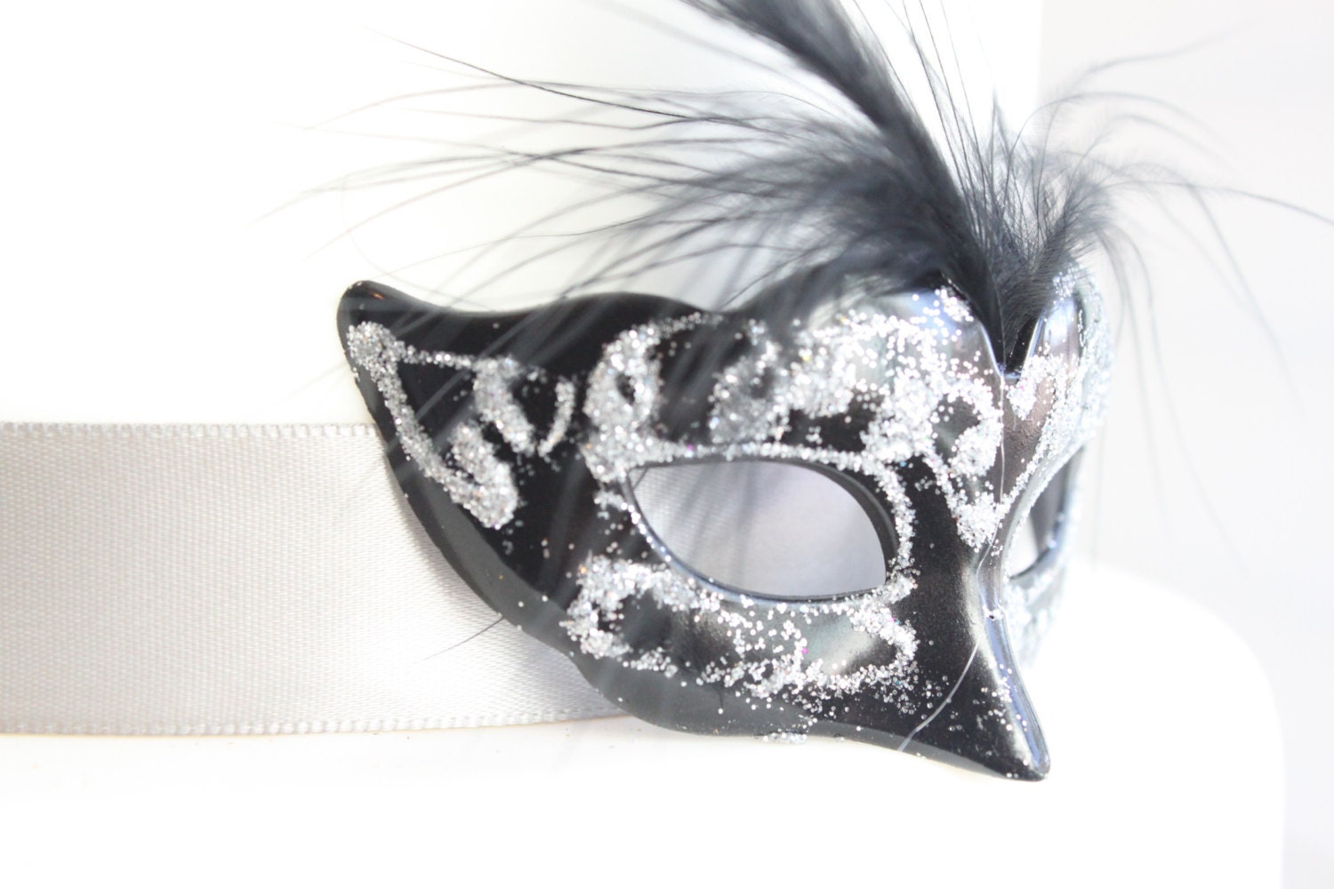 Miniature Mini Masquerade Masks Black & Silver Cake Topper