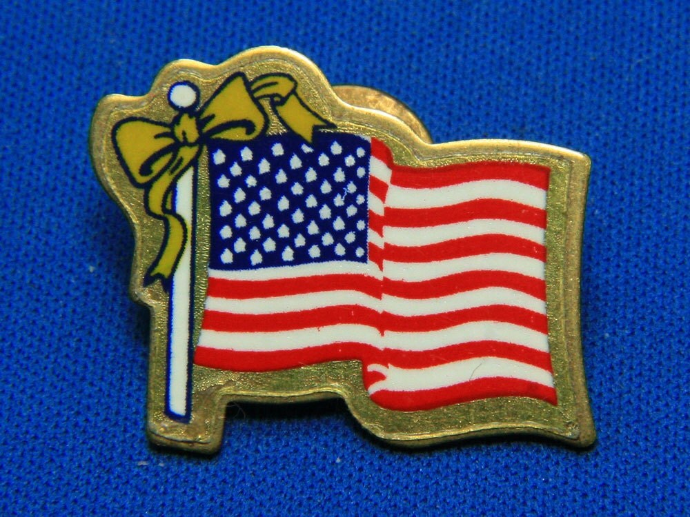 Vintage 1970s American Flag Yellow Ribbon Enamelled Lapel Pin