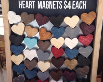 Repurposed scrap wood heart magnets