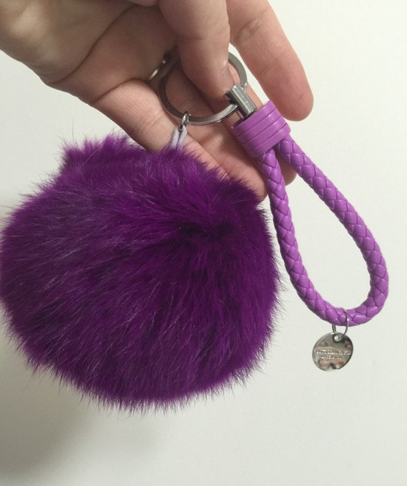 pom purple pom keychain fur custom cute rope pom leather women pom accessories ball keychains