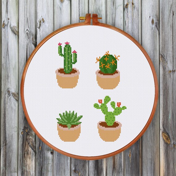 Cactus cross stitch pattern Cute modern succulent counted